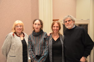 The 2013 awards ceremony for the Moment Magzine-Karma Foundation Short Fiction Contest were held at the Jewish Museum of New York on November 14th. Above from left are Sharon Karmazin of the Karma Foundation, Joyce Carol Oates, Moment editor and publisher Nadine Epstein, and NPR book critic and Moment fiction editor Alan Cheuse.