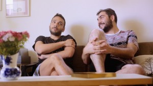 Khader Abu-Seif and ex-boyfriend David Pearl during Oriented in their Tel Aviv apartment. The pair were together four and a half years. (Photo courtesy of Oriented) 