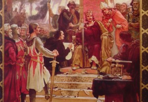 King John faces the barons at the sealing of the Magna Carta